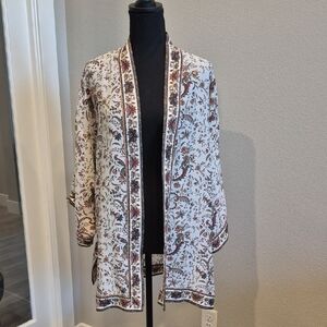 Max Studio | Multicolor Floral Paisley Border Open Kimono | Large